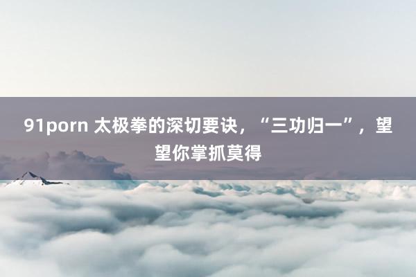 91porn 太极拳的深切要诀，“三功归一”，望望你掌抓莫得
